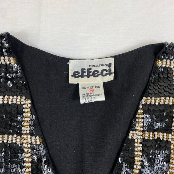 Vintage Women’s‎ Black Sequins Pearl and Gold Beads Windowpane Design Vest Sz M - Picture 4 of 10